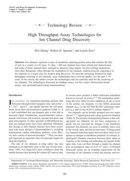 Technology Review High Throughput Assay Technologies for Ion