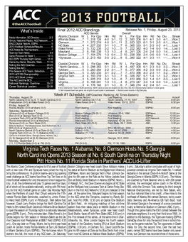 Virginia Tech Faces No. 1 Alabama; No. 8 Clemson Hosts No. 5 Georgia North Carolina Opens 2013 Season at No