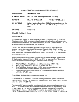 Npa 819 Relief Planning Committee - Tif Report