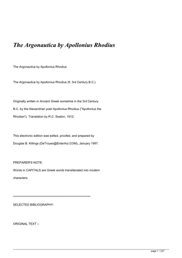 The Argonautica by Apollonius Rhodius