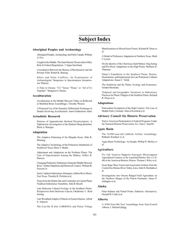 Plains Anthropologist Subject Index