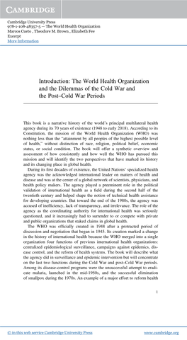 The World Health Organization and the Dilemmas of the Cold War and the Post–Cold War Periods