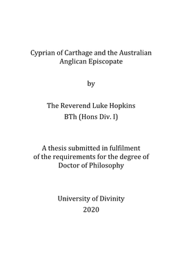 Cyprian of Carthage and the Australian Anglican Episcopate By