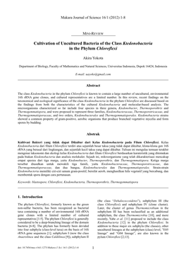 Cultivation of Uncultured Bacteria of the Class Ktedonobacteria in the Phylum Chloroflexi