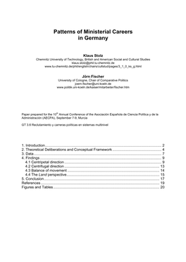 Patterns of Ministerial Careers in Germany