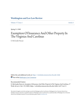 Exemption of Insurance and Other Property in the Virginias and Carolinas, 17 Wash