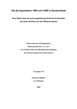 Die Europawahlen 1994 Und 1999 in Deutschland