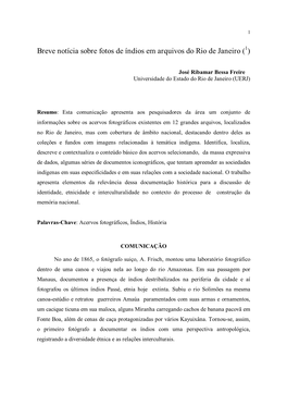 Breve Notícia Sobre Fotos De Índios Em Arquivos Do Rio De Janeiro (1)