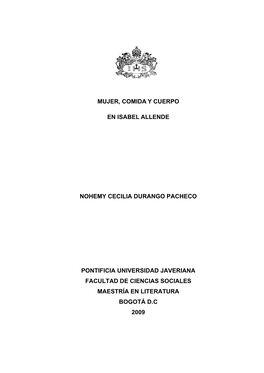 Mujer, Comida Y Cuerpo En Isabel Allende Nohemy