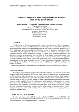 Statistical Analysis of Wind Energy in Markazi Province Case Study: Saveh Station