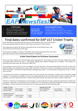 Final Dates Confirmed for EAP U17 Cricket Trophy