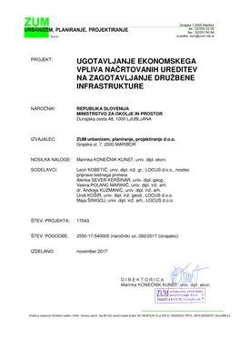 Ugotavljanje Ekonomskega Vpliva Načrtovanih Ureditev Za Družbeno Infrastrukturo