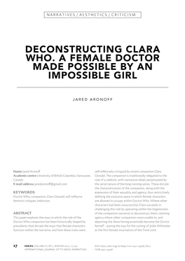 Deconstructing Clara Who. a Female Doctor Made Possible by an Impossible Girl