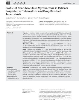 Profile of Nontuberculous Mycobacteria in Patients Suspected of Tuberculosis and Drug-Resistant Tuberculosis