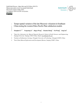 Tempo-Spatial Variation of the Late Mesozoic Volcanism in Southeast