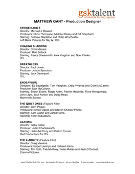 MATTHEW GANT - Production Designer