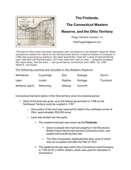 The Firelands, the Connecticut Western Reserve, and the Ohio Territory