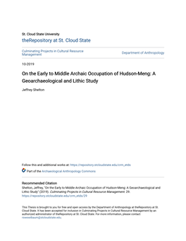 On the Early to Middle Archaic Occupation of Hudson-Meng: a Geoarchaeological and Lithic Study