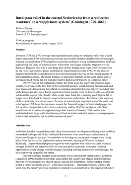 Rural Poor Relief in the Coastal Netherlands: from a ‘Collective Insurance’ to a ‘Supplement-System’ (Groningen 1770-1860)