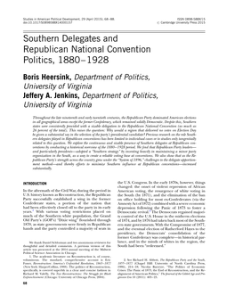 Southern Delegates and Republican National Convention Politics, 1880–1928