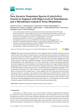 New Invasive Nemertean Species (Cephalothrix Simula) in England with High Levels of Tetrodotoxin and a Microbiome Linked to Toxin Metabolism