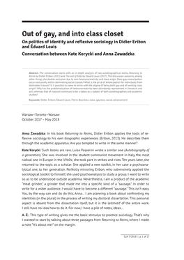 Out of Gay, and Into Class Closet. on Politics of Identity and Reflexive Sociology in Didier Eribon and Éduard Louis. Conversat