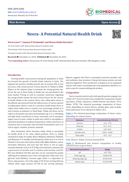 Neera- a Potential Natural Health Drink