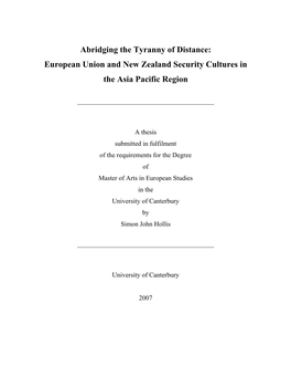 European Union and New Zealand Security Cultures in the Asia Pacific Region