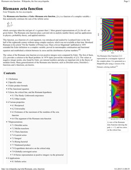 Riemann Zeta Function - Wikipedia, the Free Encyclopedia Page 1