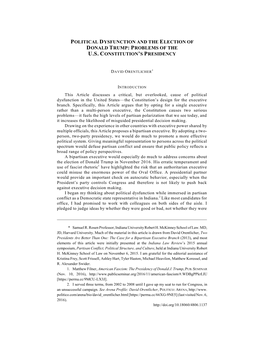 Political Dysfunction and the Election of Donald Trump: Problems of the U.S. Constitution's Presidency