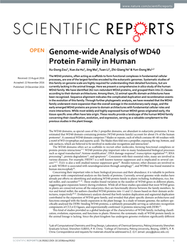 Genome-Wide Analysis of WD40 Protein Family in Human Xu-Dong Zou1, Xue-Jia Hu1, Jing Ma1, Tuan Li1, Zhi-Qiang Ye1 & Yun-Dong Wu1,2