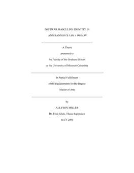 Postwar Masculine Identity in Ann Bannon's I Am A