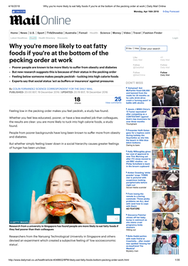 Why You're More Likely to Eat Fatty Foods If You're at the Bottom of the Pecking Order at Work | Daily Mail Online