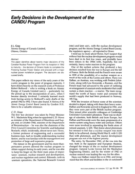 Early Decisions in the Development of the CANDU Program