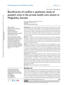 Beneficiaries of Conflict: a Qualitative Study of People's Trust in the Private Health Care System in Mogadishu, Somalia