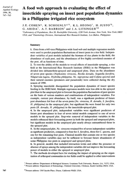 A Food Web Approach to Evaluating the Effect of Insecticide Spraying On