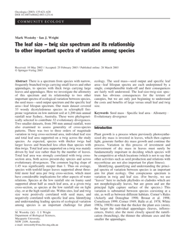 Twig Size Spectrum and Its Relationship to Other Important Spectra of Variation Among Species