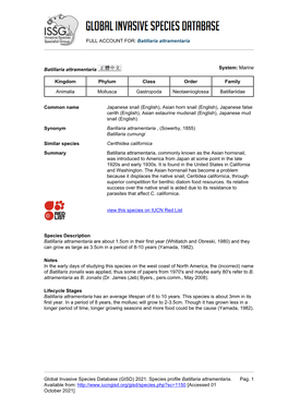 Batillaria Attramentaria Global Invasive Species Database (GISD)