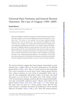 Universal Party Primaries and General Election Outcomes: the Case of Uruguay (1999–2009)