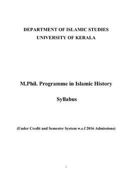 M.Phil. Programme in Islamic History Syllabus