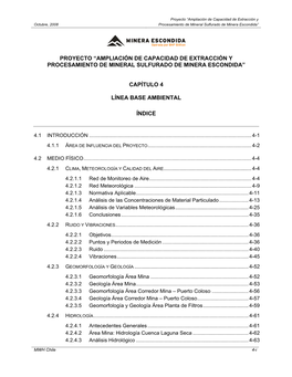 Proyecto “Ampliación De Capacidad De Extracción Y Procesamiento De Mineral Sulfurado De Minera Escondida” Capítulo 4