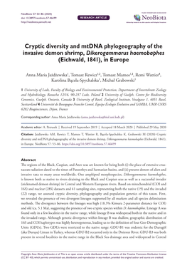 Cryptic Diversity and Mtdna Phylogeography of the Invasive Demon Shrimp, Dikerogammarus Haemobaphes (Eichwald, 1841), in Europe