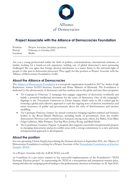 Project Associate with the Alliance of Democracies Foundation