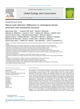 Biomes) Differences in Neotropical Stream Processes and Community Structure