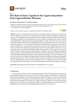 The Role of Ionic Liquids in the Lignin Separation from Lignocellulosic Biomass