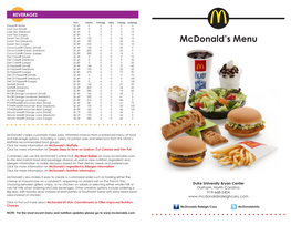 Mcdonald's Menu