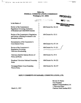 M D Oc K Et N O . 9 1- 2 2 1 ~ Regulations Governing ) Television Broadcasting ) ) Television Satellite Stations Review of ) MM Docket No