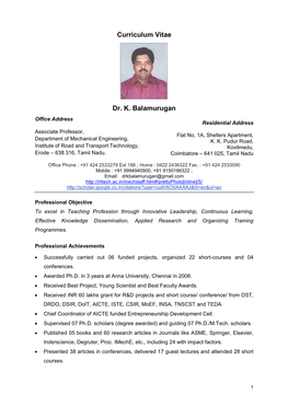 Curriculum Vitae Dr. K. Balamurugan