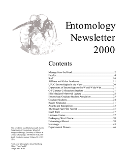 Entomology Newsletter 2000 Contents