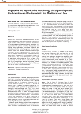 Vegetative and Reproductive Morphology of Kallymenia Patens (Kallymeniaceae, Rhodophyta) in the Mediterranean Sea